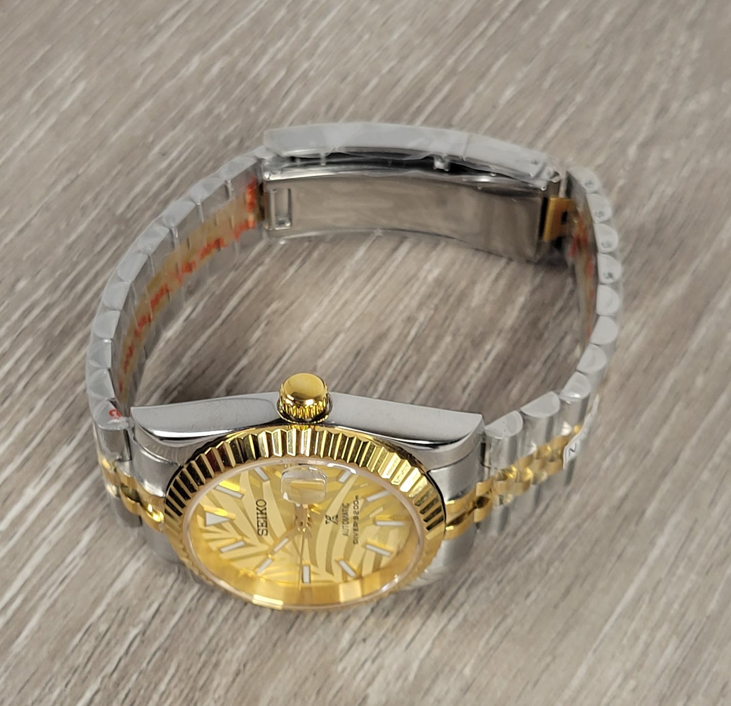 DateJust Seiko Custom Mod Watch, Gold Palm Dial