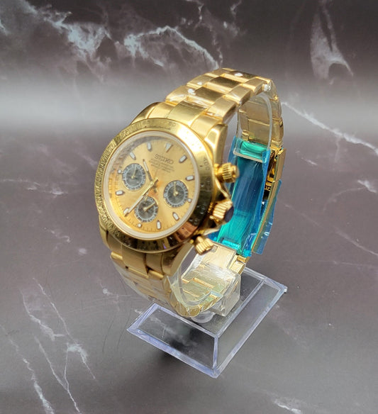 Custom Seiko Daytona Mod Watch, Gold Panda