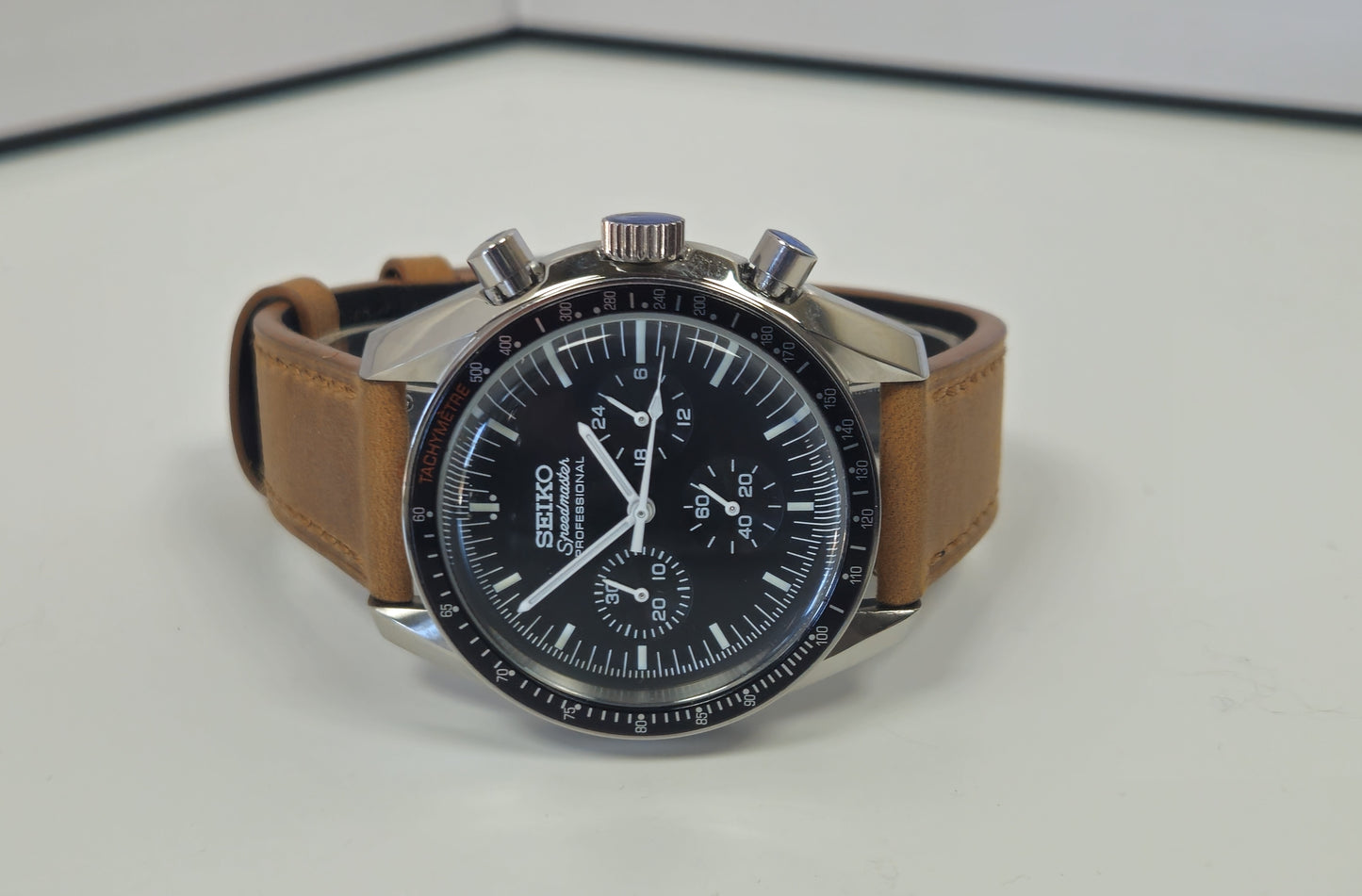 Custom Seiko "Speedmaster" Mod Watch, Black / White