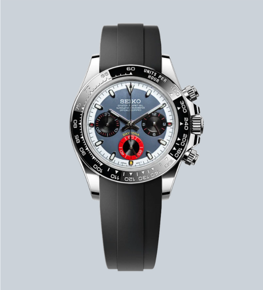 Custom Seiko Daytona Mod Watch, Mid Blue