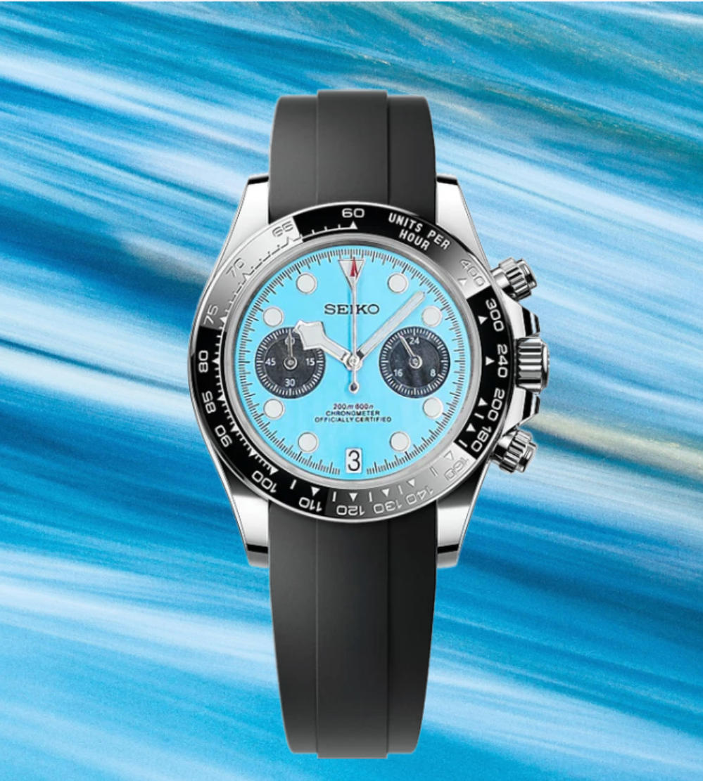 NEW!! Custom Seiko BB Chrono Mod Watch, Sky Blue