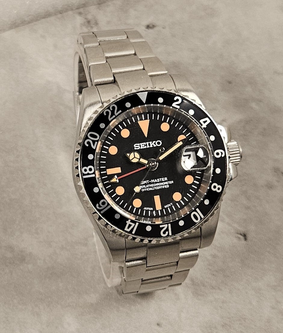 Custom Mod Watch GMT Vintage Style dial and Aluminum Bezel - Sunshine Custom Watch