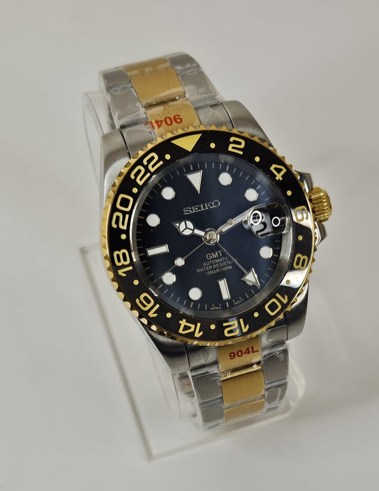 GMT Two Tone Seiko Custom Mod Watch - Sunshine Custom Watch