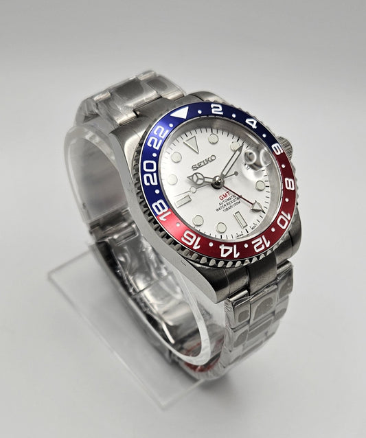 GMT White Pepsi Seiko Custom Mod Watc - Sunshine Custom Watch