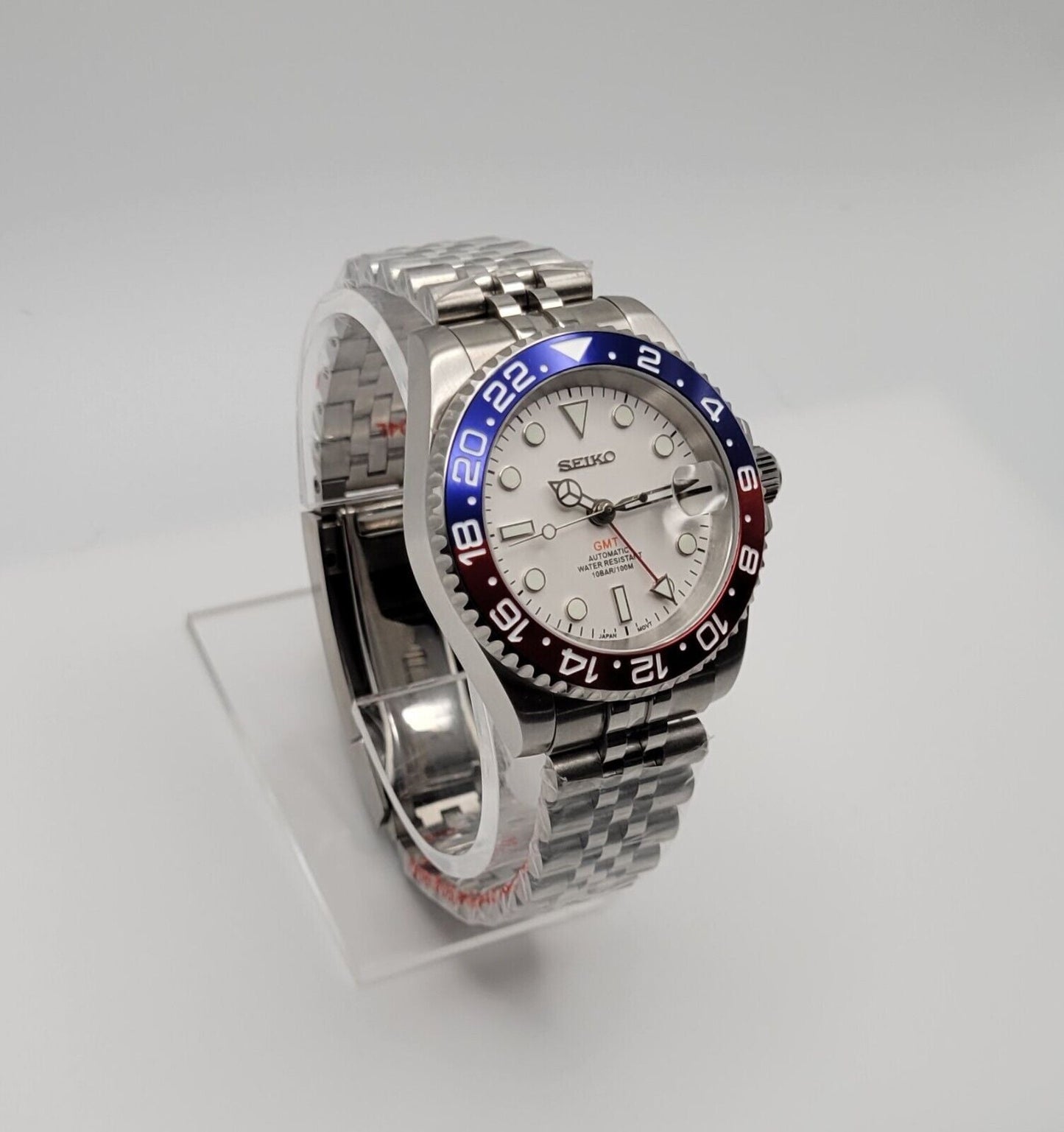 GMT White Pepsi Seiko Custom Mod Watc - Sunshine Custom Watch