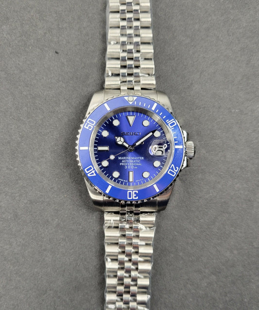 Seiko Custom Mod Watch Blue Dial, Blue Ceramic Bezel, Sapphire - Powered by NH35 Automatic Movement - Sunshine Custom Watch