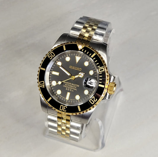 Seiko Custom Mod Watch Build - Two Tone with Black Dial Ceramic Bezel powered by NH35 Automatic - Sunshine Custom Watch
