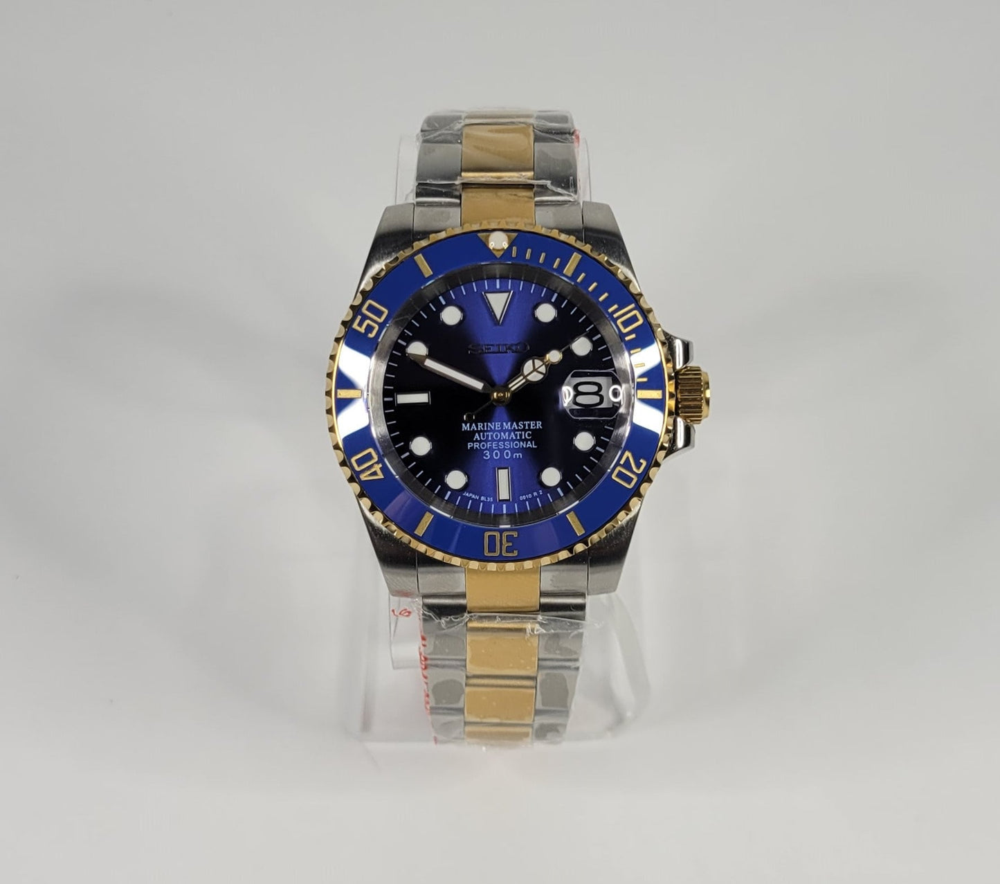 Seiko Custom Mod Watch Build - Two Tone with Blue Dial and matching Ceramic Bezel - NH35 Automatic - Sunshine Custom Watch