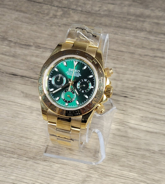 Custom Seiko Daytona Mod, Gold/Green