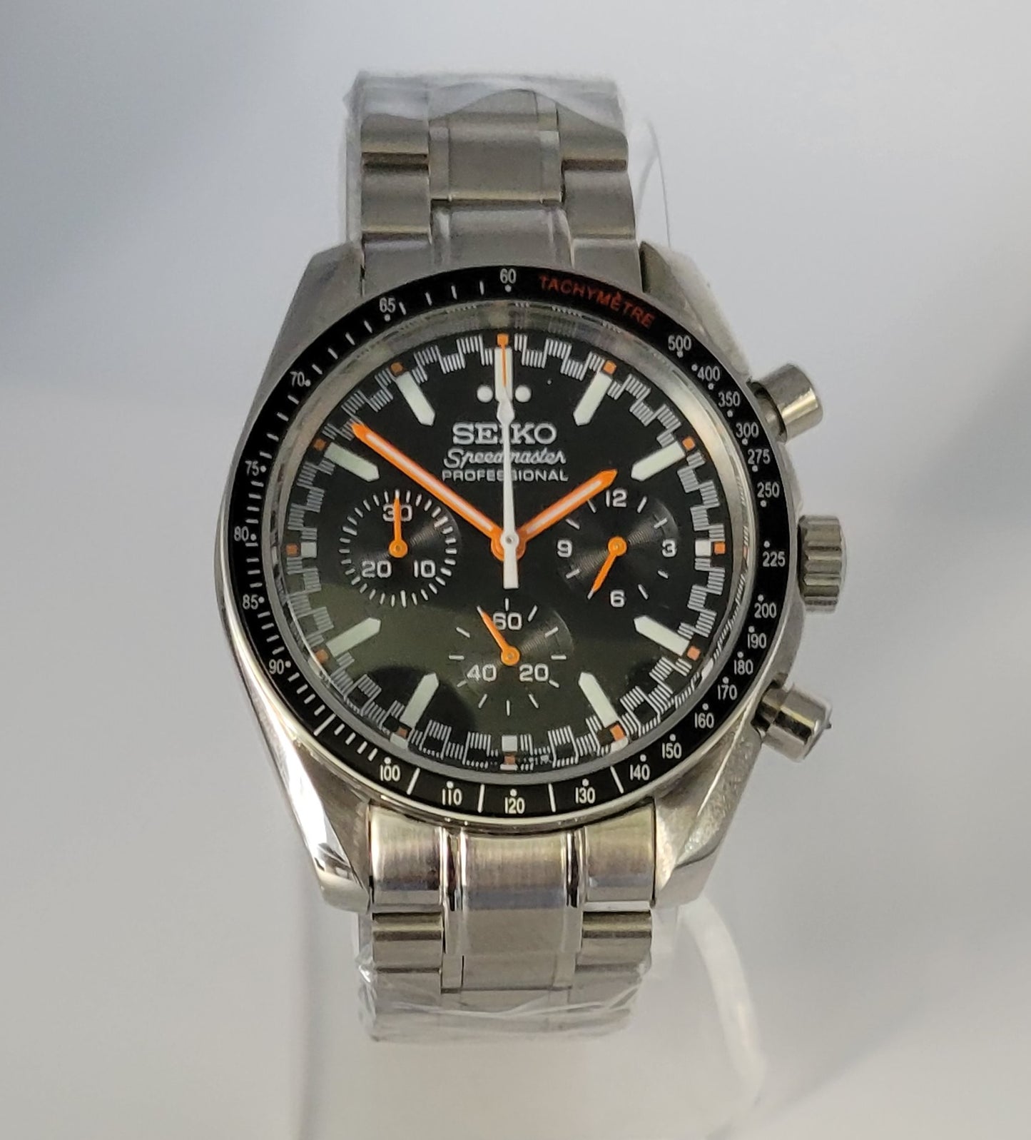 Custom Seiko "Speedmaster" Mod Watch, Black / Orange