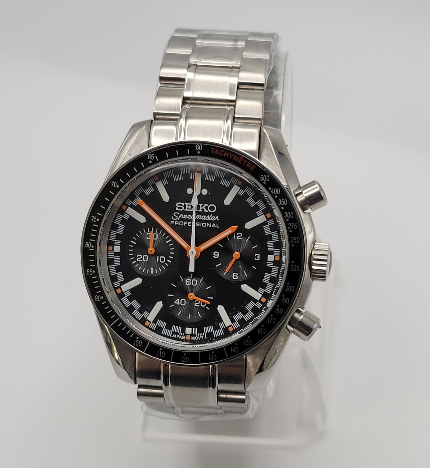 Custom Seiko "Speedmaster" Mod Watch, Black / Orange