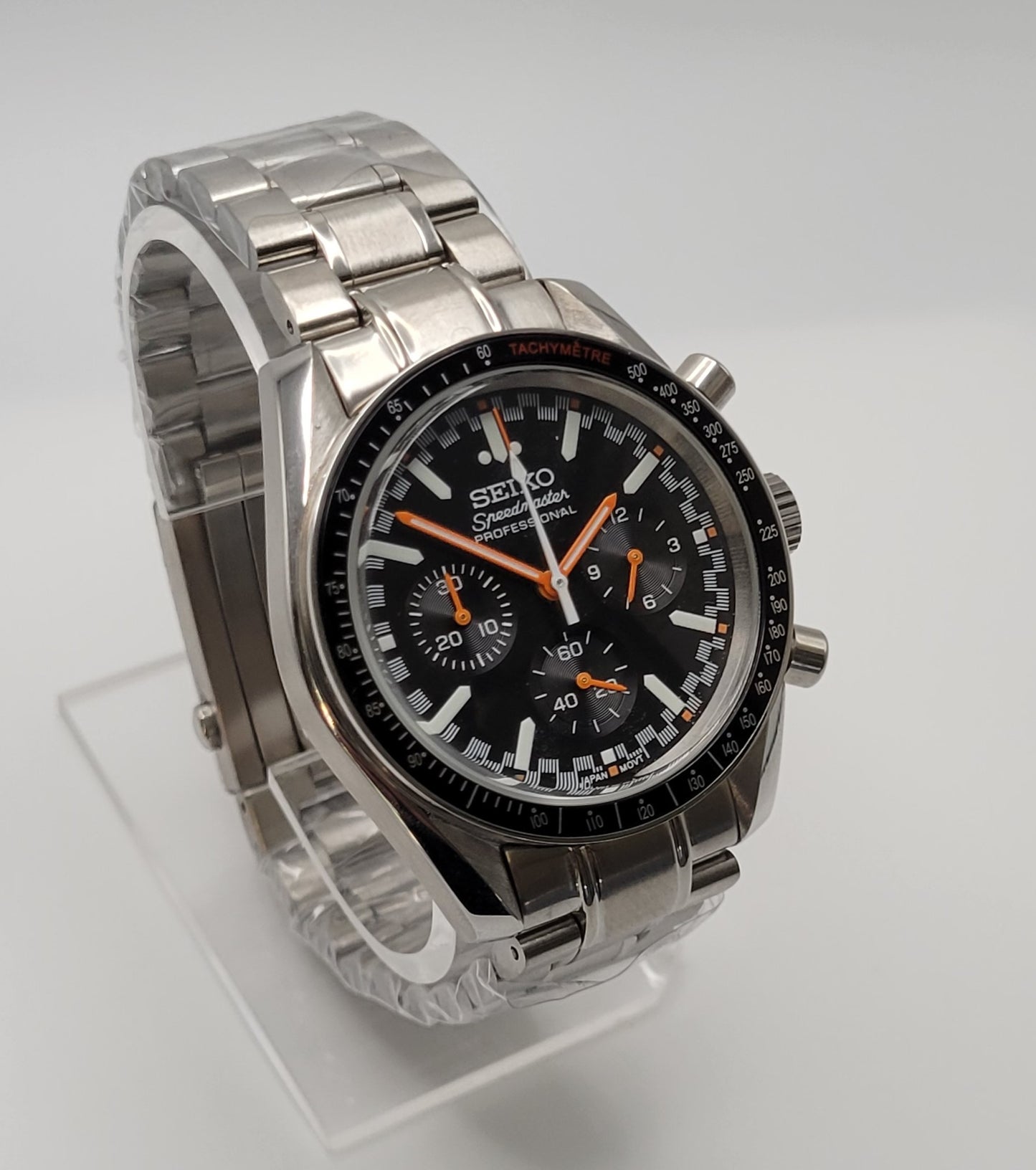 Custom Seiko "Speedmaster" Mod Watch, Black / Orange