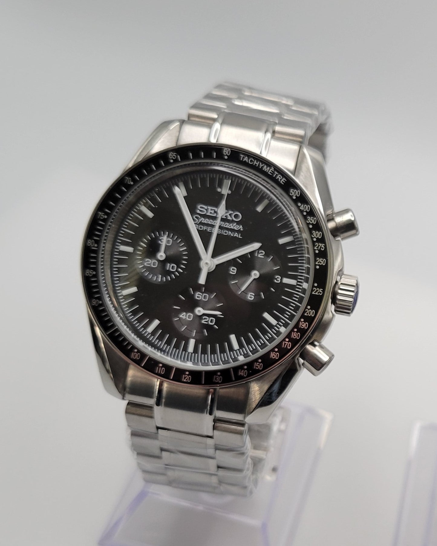 Custom Seiko "Speedmaster" Mod Watch, Black / White