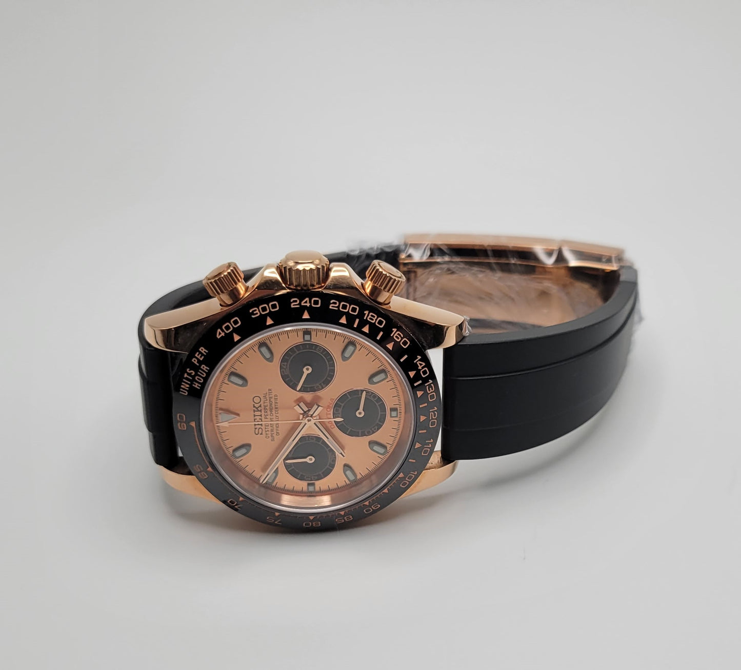 Custom Seiko Daytona Mod Watch, Rose Gold