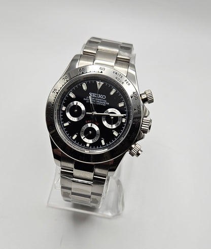 Custom Seiko Daytona Mod Watch, Black Silver