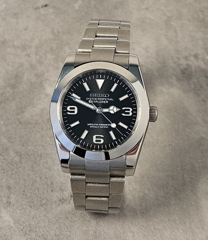 Classic Explorer Seiko Mod Watch, Black Dial