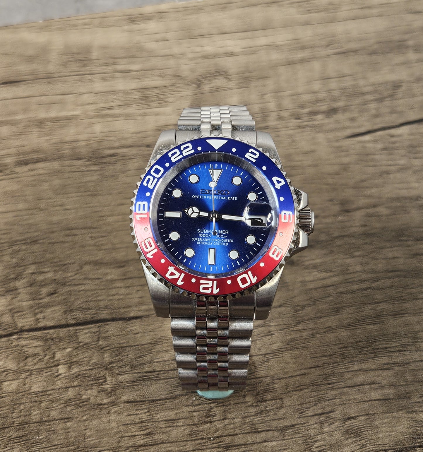 Seiko Custom Mod Watch, Blue (Pepsi)