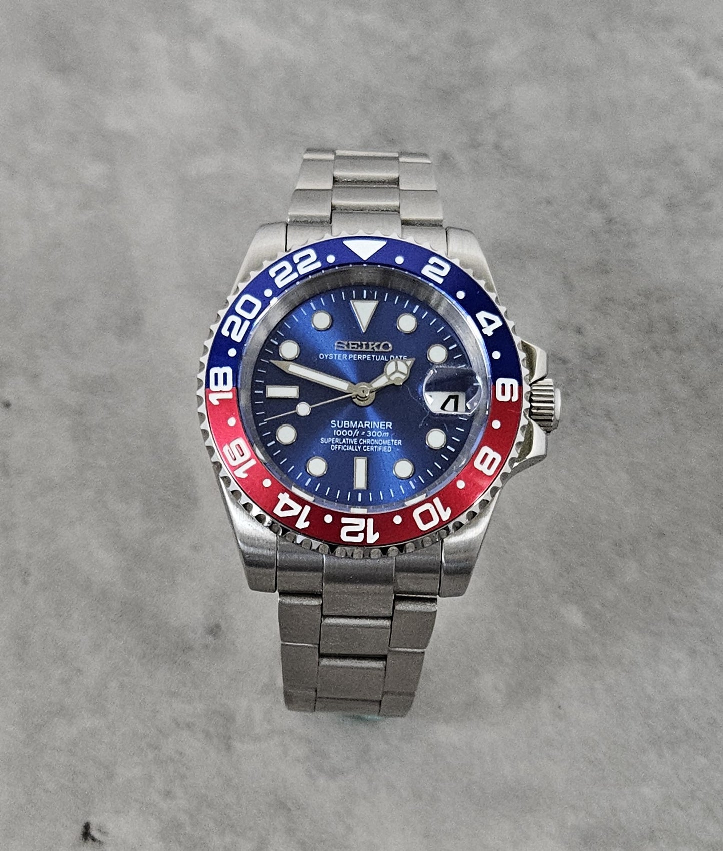 Seiko Custom Mod Watch, Blue (Pepsi)