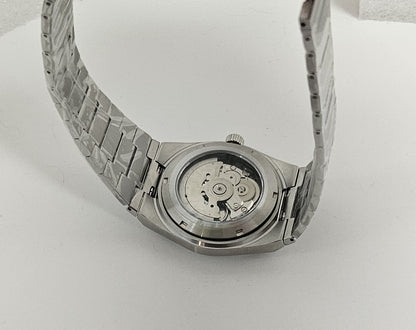 Watch back cover with metal band on white background