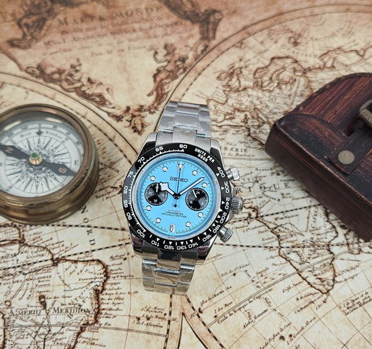 NEW!! Custom Seiko BB Chrono Mod Watch, Sky Blue