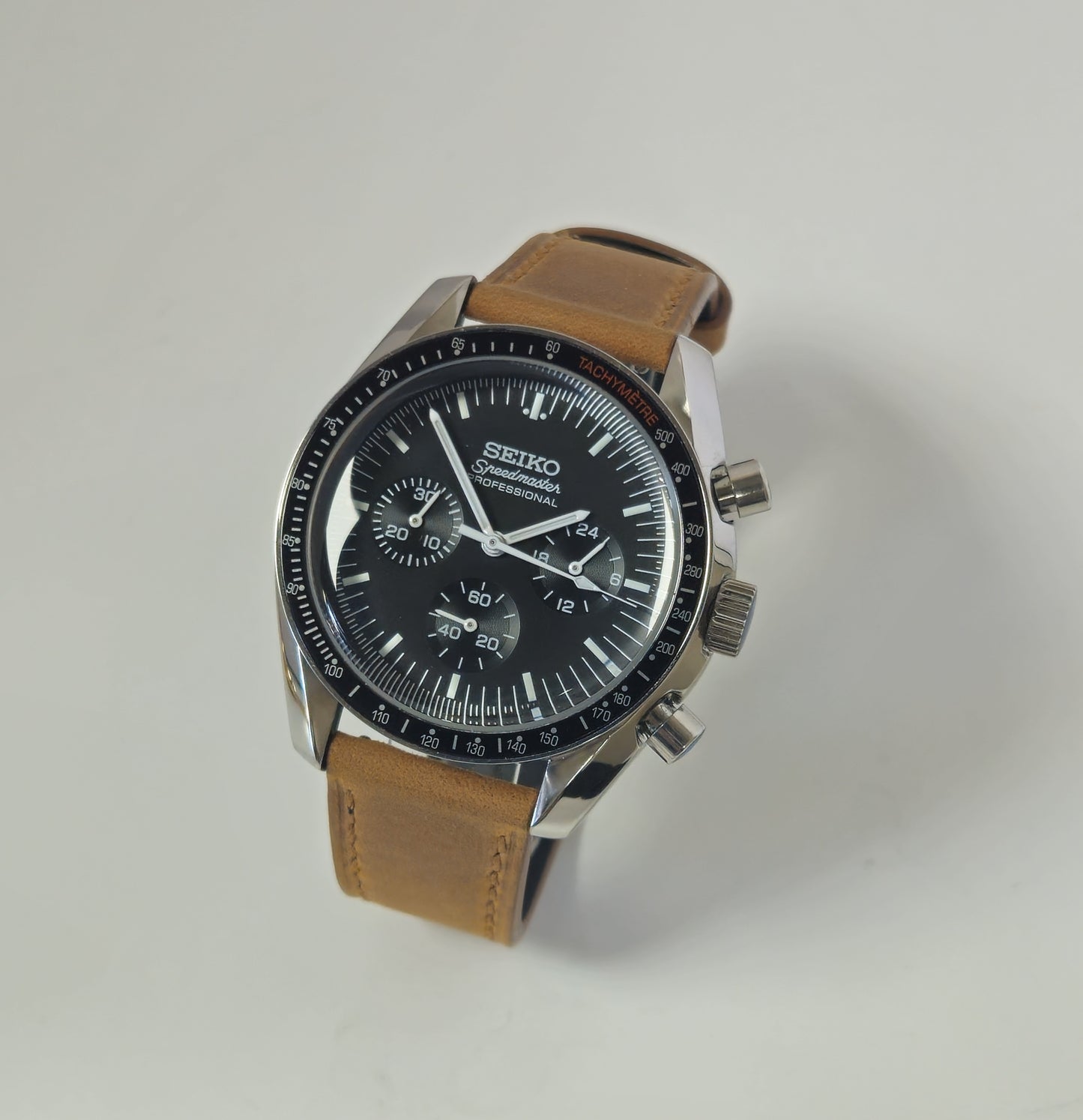 Custom Seiko "Speedmaster" Mod Watch, Black / White