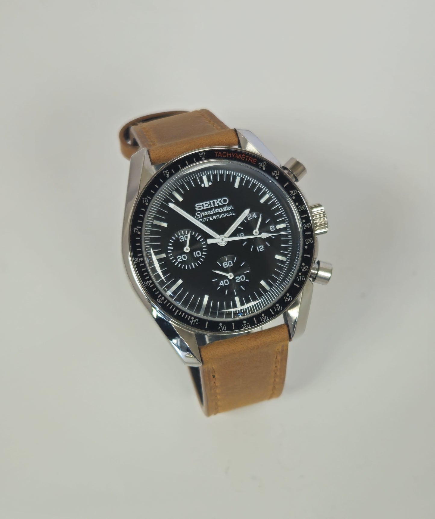 Custom Seiko "Speedmaster" Mod Watch, Black / White