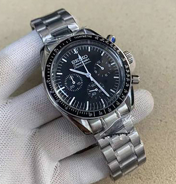 Custom Seiko "Speedmaster" Mod Watch, Black / White