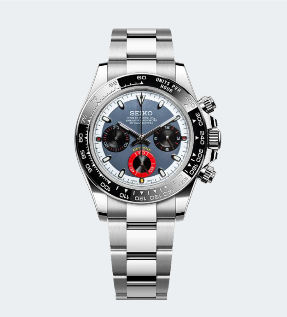 Custom Seiko Daytona Mod Watch, Mid Blue