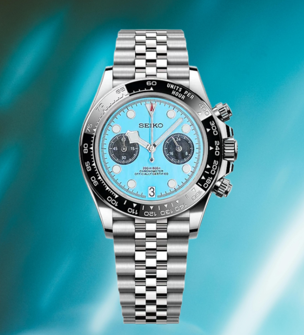 NEW!! Custom Seiko BB Chrono Mod Watch, Sky Blue