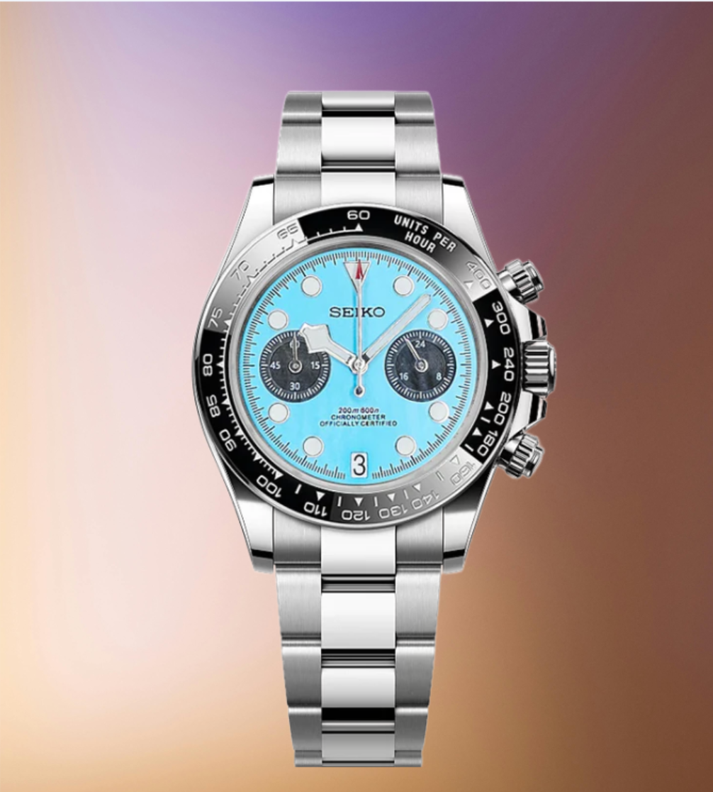 NEW!! Custom Seiko BB Chrono Mod Watch, Sky Blue