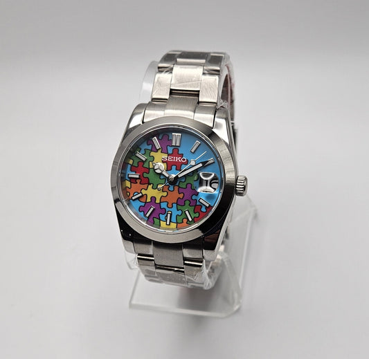 Explorer Case Seiko Custom Mod Watch, Jigsaw Dial - Sunshine Custom Watch