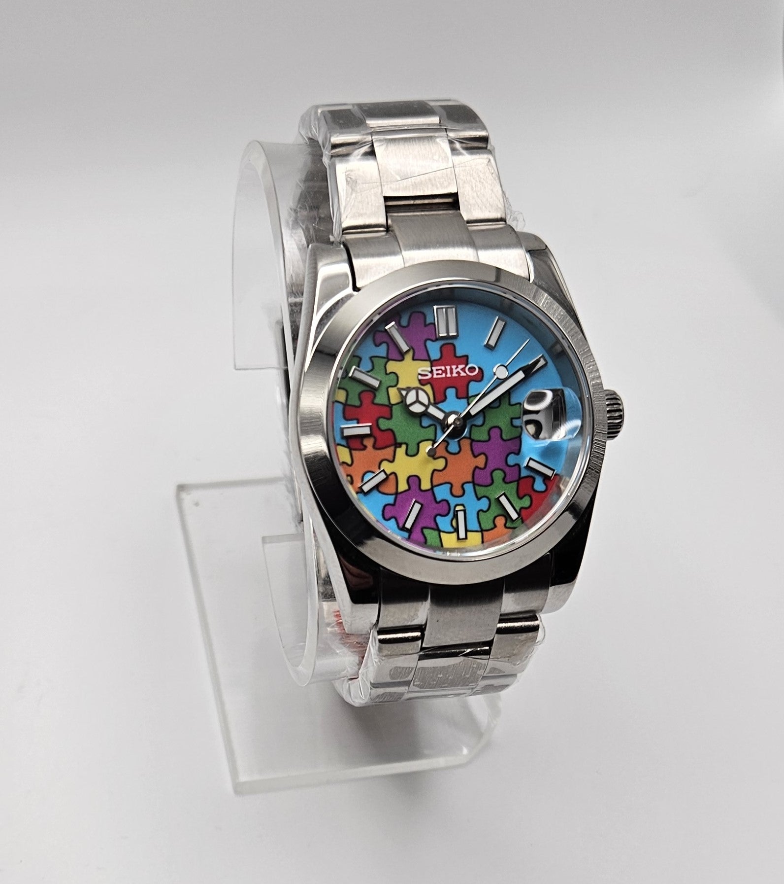 Explorer Case Seiko Custom Mod Watch, Jigsaw Dial - Sunshine Custom Watch