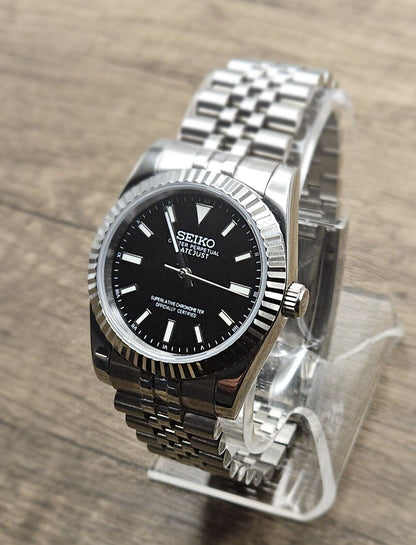 Fluted Case Seiko Custom Watch Mod, Various Colors DateJust Style Dial, Sapphire Crystal, Seiko NH35- Sunshine Custom Watch