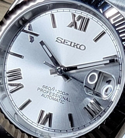 Fluted Case Seiko Mod Watch, Various Colors Roman Numeral-Stainless Steel Case, Sapphire-Seiko Mvmt - Sunshine Custom Watch