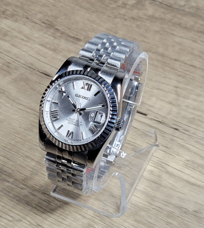 Fluted Case Seiko Mod Watch, Various Colors Roman Numeral-Stainless Steel Case, Sapphire-Seiko Mvmt - Sunshine Custom Watch