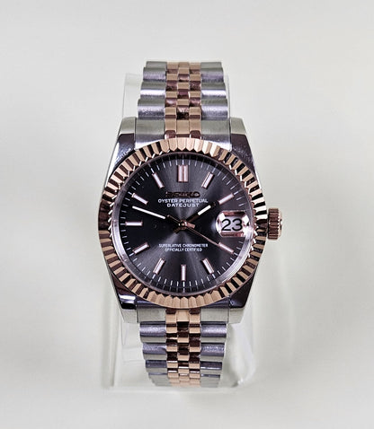 Fluted Two Tone Rose Gold Case Seiko Custom Mod Watch Choice of DateJust Dial Colors - Sunshine Custom Watch