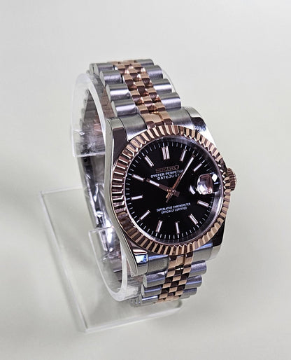 Fluted Two Tone Rose Gold Case Seiko Custom Mod Watch Choice of DateJust Dial Colors - Sunshine Custom Watch