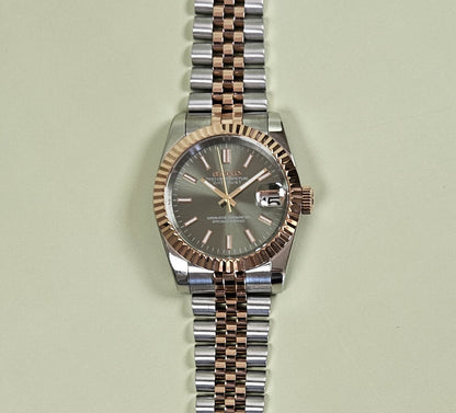 Fluted Two Tone Rose Gold Case Seiko Custom Mod Watch Choice of DateJust Dial Colors - Sunshine Custom Watch