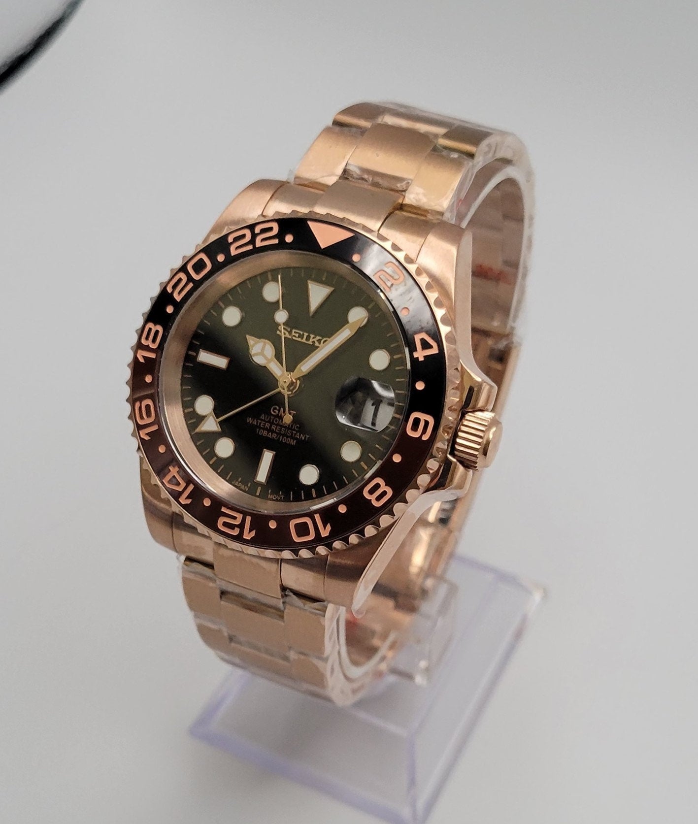 GMT Rootbeer Seiko Custom Mod Watch - Sunshine Custom Watch