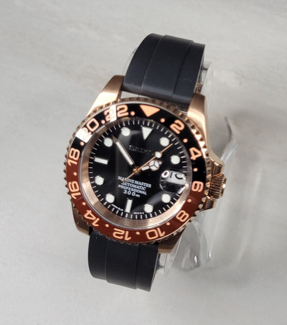 GMT Rootbeer Seiko Custom Mod Watch - Sunshine Custom Watch