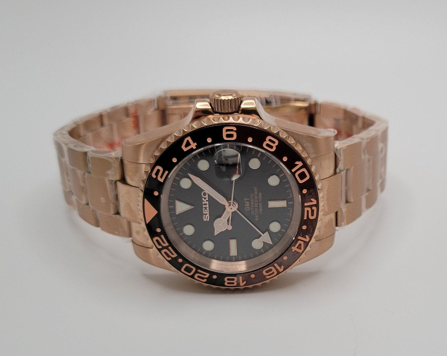 GMT Rootbeer Seiko Custom Mod Watch - Sunshine Custom Watch