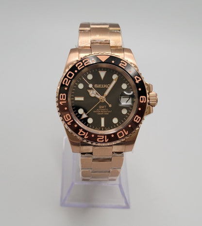 GMT Rootbeer Seiko Custom Mod Watch - Sunshine Custom Watch