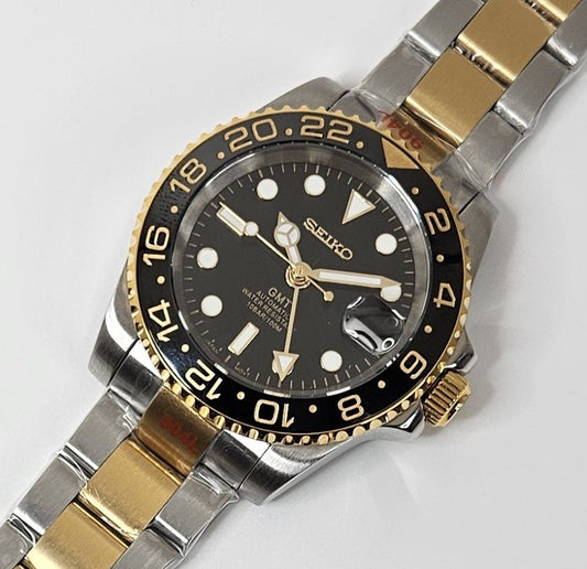 GMT Two Tone Seiko Custom Mod Watch - Sunshine Custom Watch