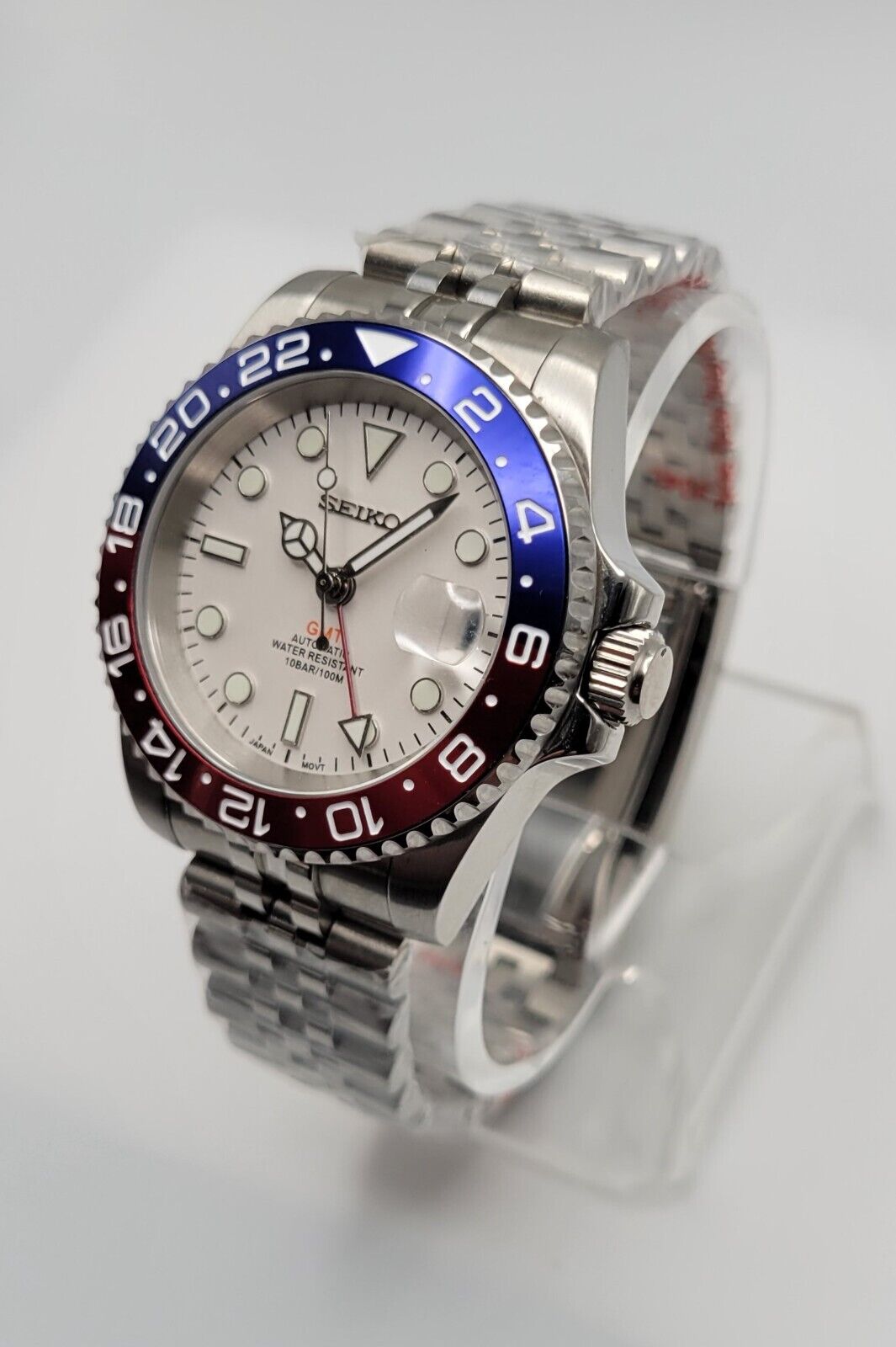 GMT White Pepsi Seiko Custom Mod Watc - Sunshine Custom Watch