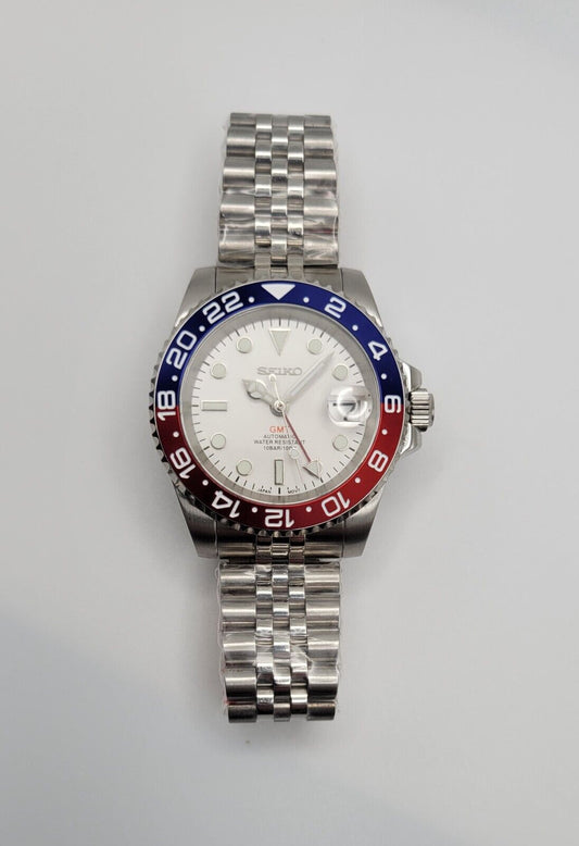 GMT White Pepsi Seiko Custom Mod Watc - Sunshine Custom Watch