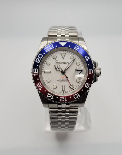 GMT White Pepsi Seiko Custom Mod Watc - Sunshine Custom Watch