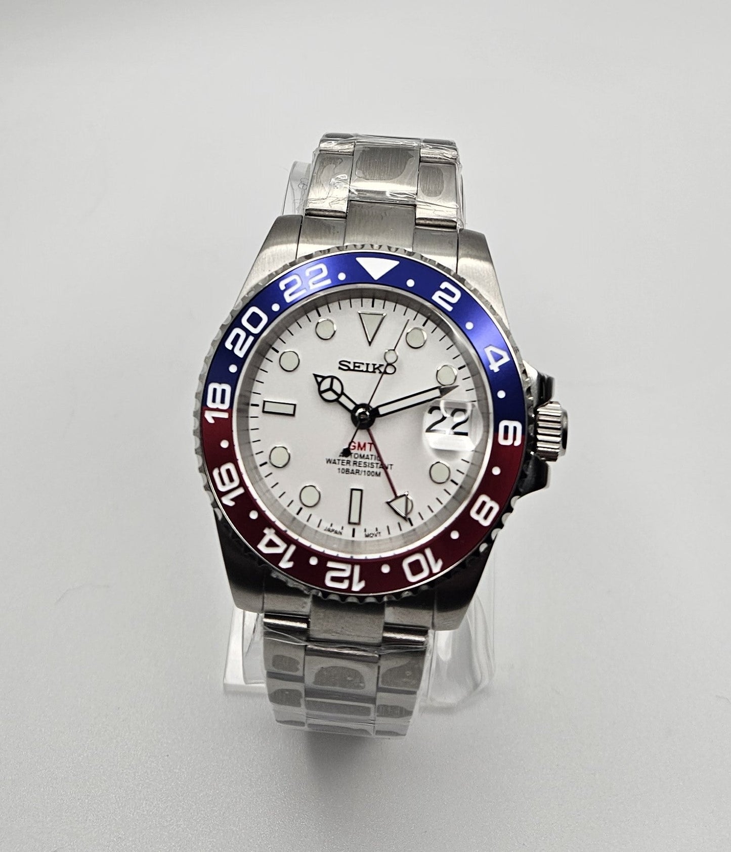 GMT White Pepsi Seiko Custom Mod Watc - Sunshine Custom Watch