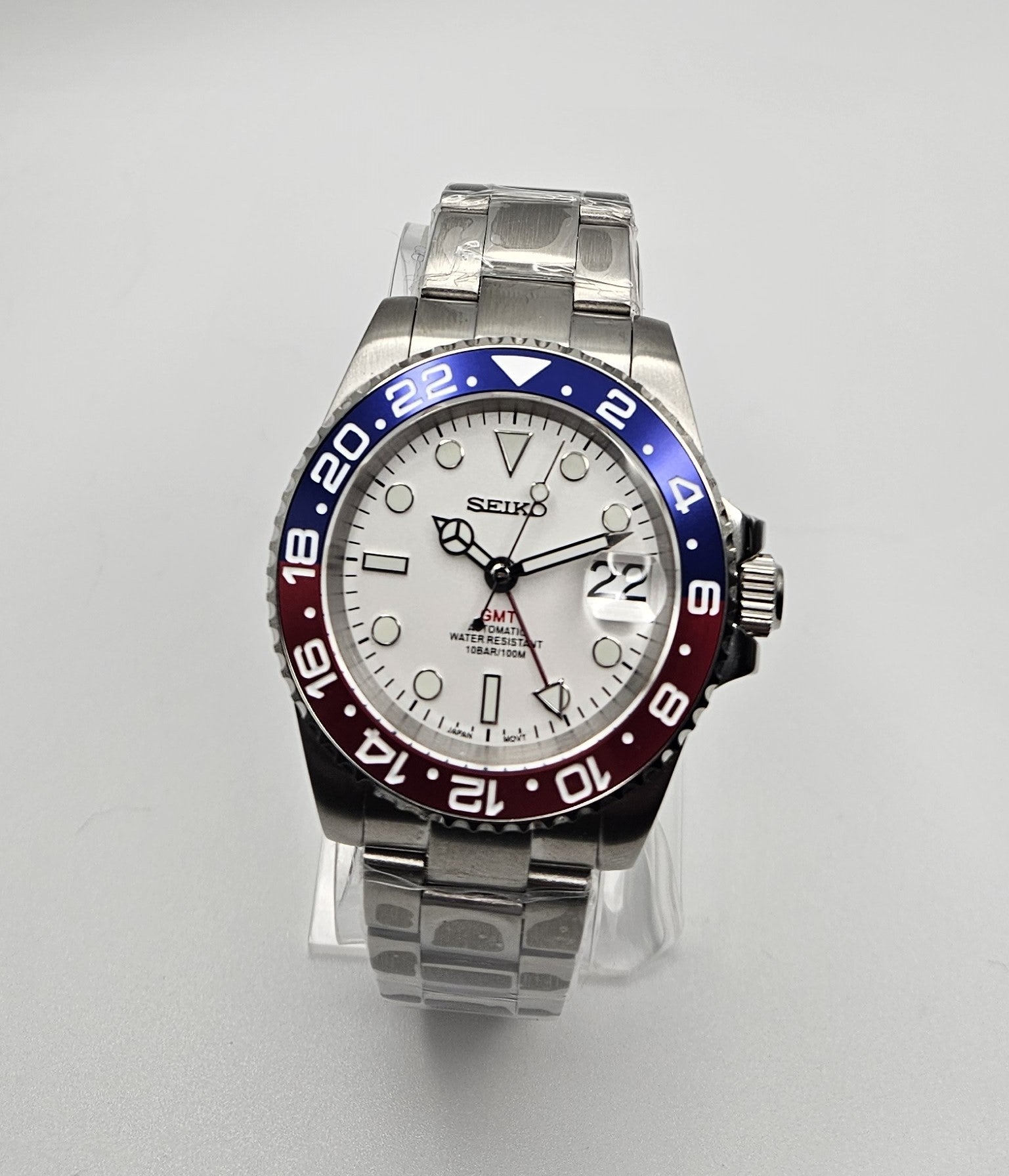 GMT White Pepsi Seiko Custom Mod Watc - Sunshine Custom Watch