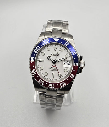 GMT White Pepsi Seiko Custom Mod Watc - Sunshine Custom Watch