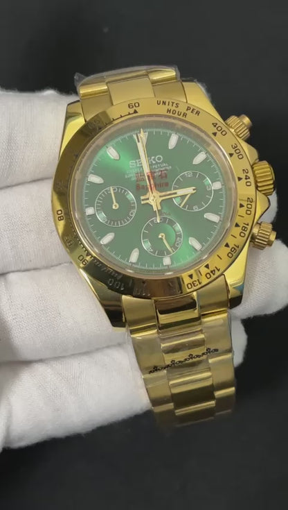 Custom Seiko Daytona Mod, Gold/Green